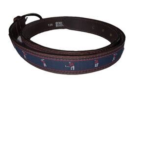 Pierre Carlini Golf Print Belt Mens 36/90 Brown Leather Blue Casual Classic